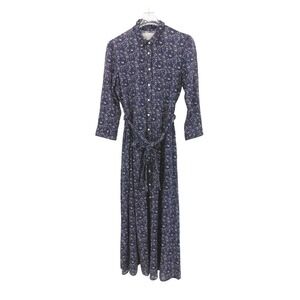 Trovata Birds of Paradise Floral Maxi Cotton Dress Long Sleeve Belted Size Small